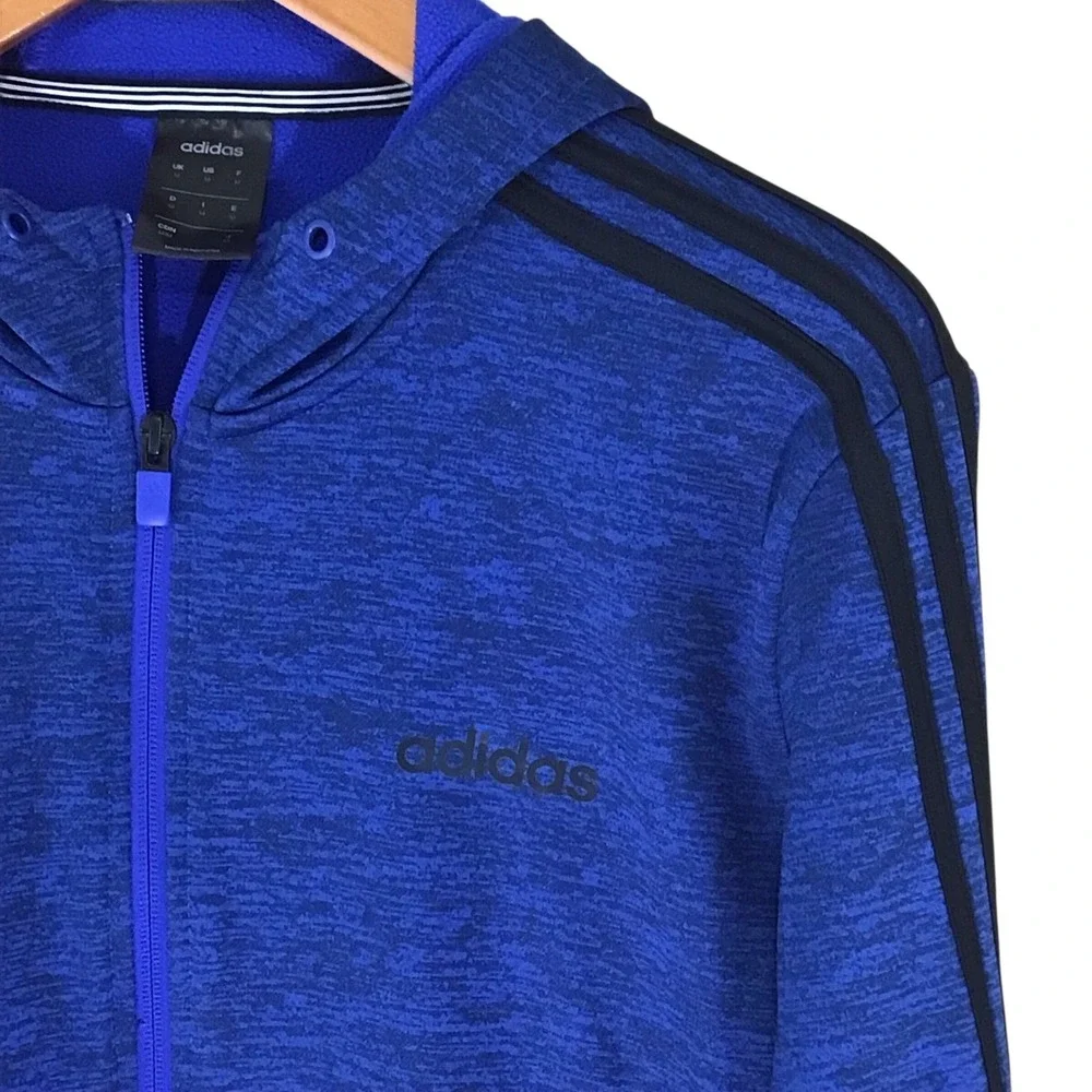 Adidas Men Size M Blue Heather Full‎ Zip Hoodie 3 Stripe Logo Activewear